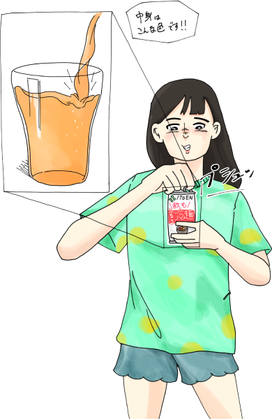 伊藤園飲むふるる冷麺を持つ女の子のイラスト