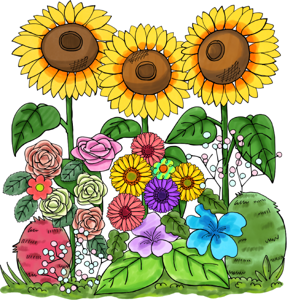 たくさんのお祝いの花のイラスト