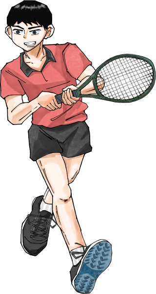 男の人のテニス両手バックハンドのイラスト