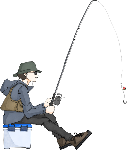 座って釣りをする人のイラスト