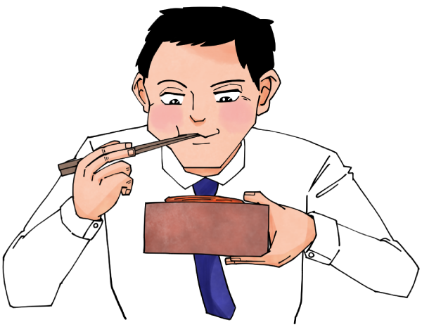 うな重を食べる男の人のイラスト