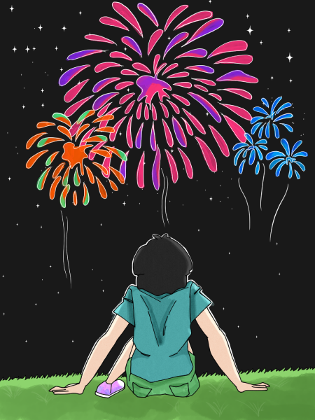 花火を見る人のイラスト